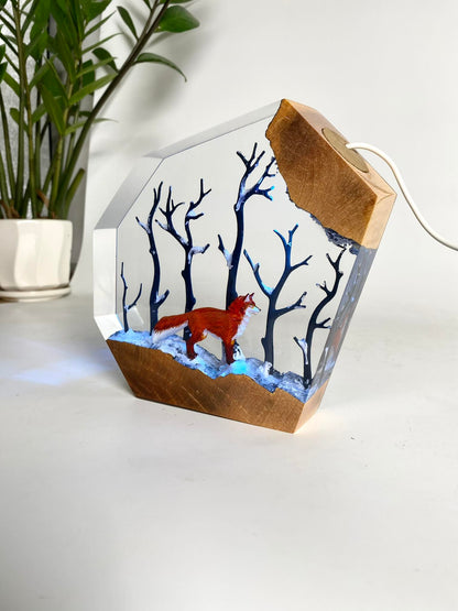 Red Fox in Forest - Epoxy Resin Lamp