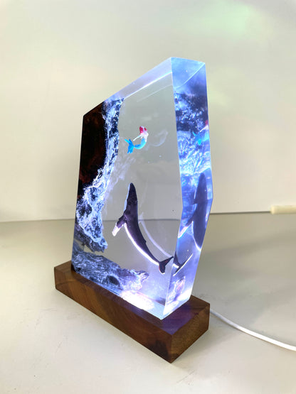 Mermaid and Whale- Epoxy Resin Lamp