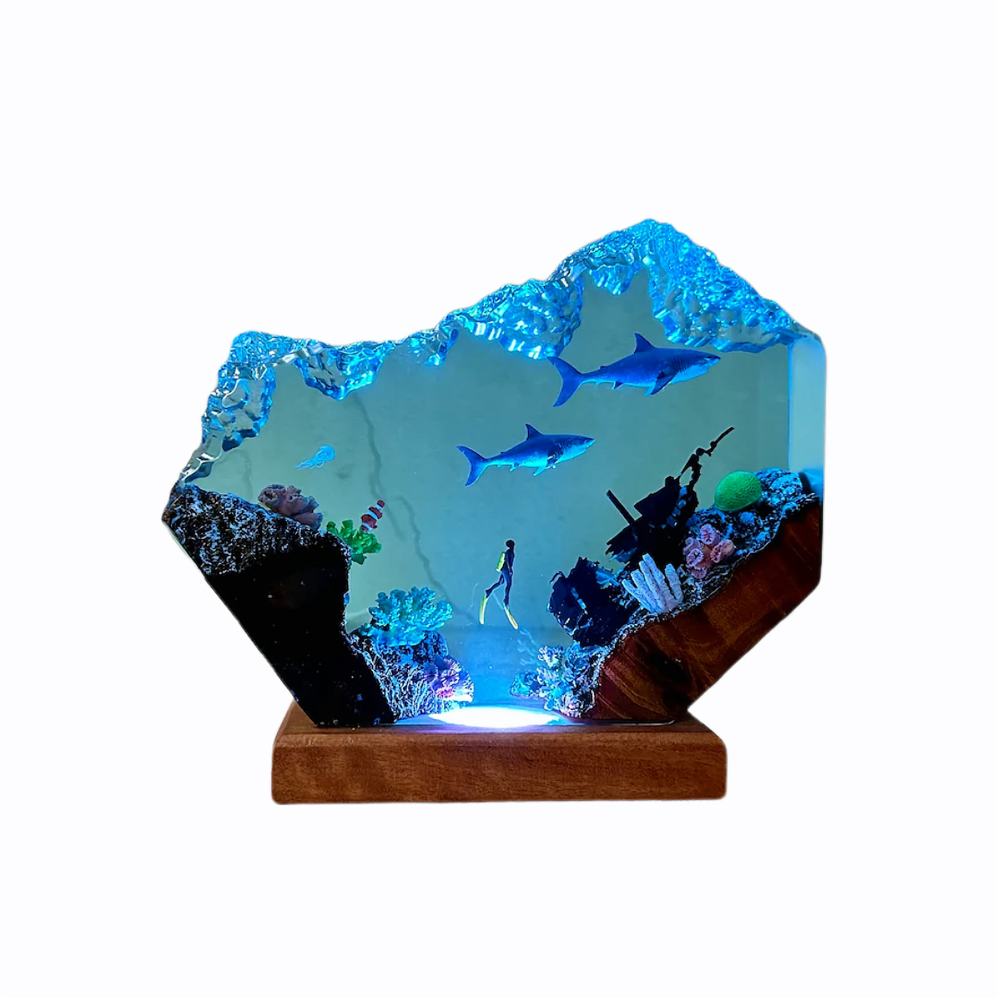 Sharks and Divers -Epoxy Resin Lamp