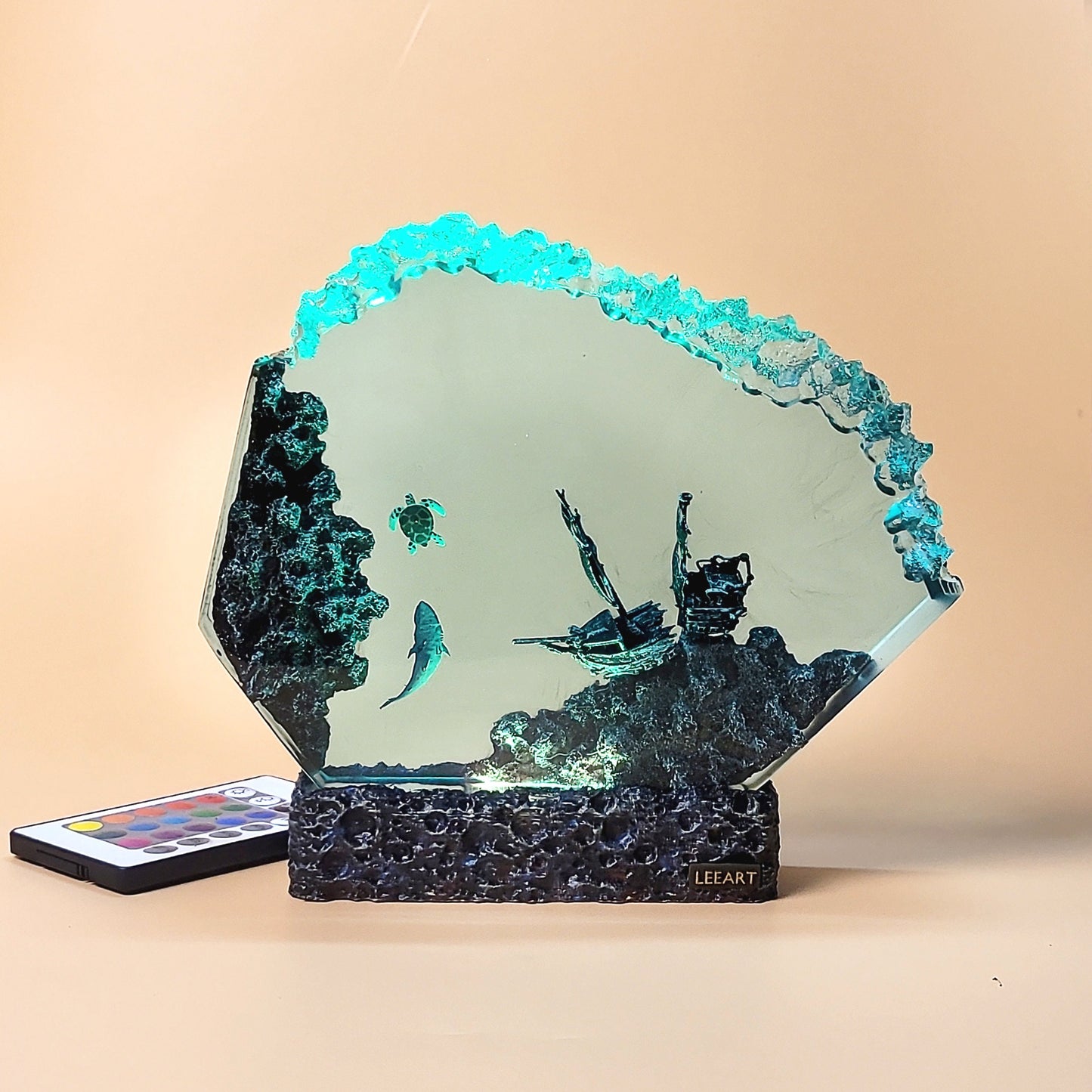 Epoxy Resin Ocean Lamp, shark and turtle  Night light, Resin Wood lamp, Free Diving, Unique Summer Gift- Home decor