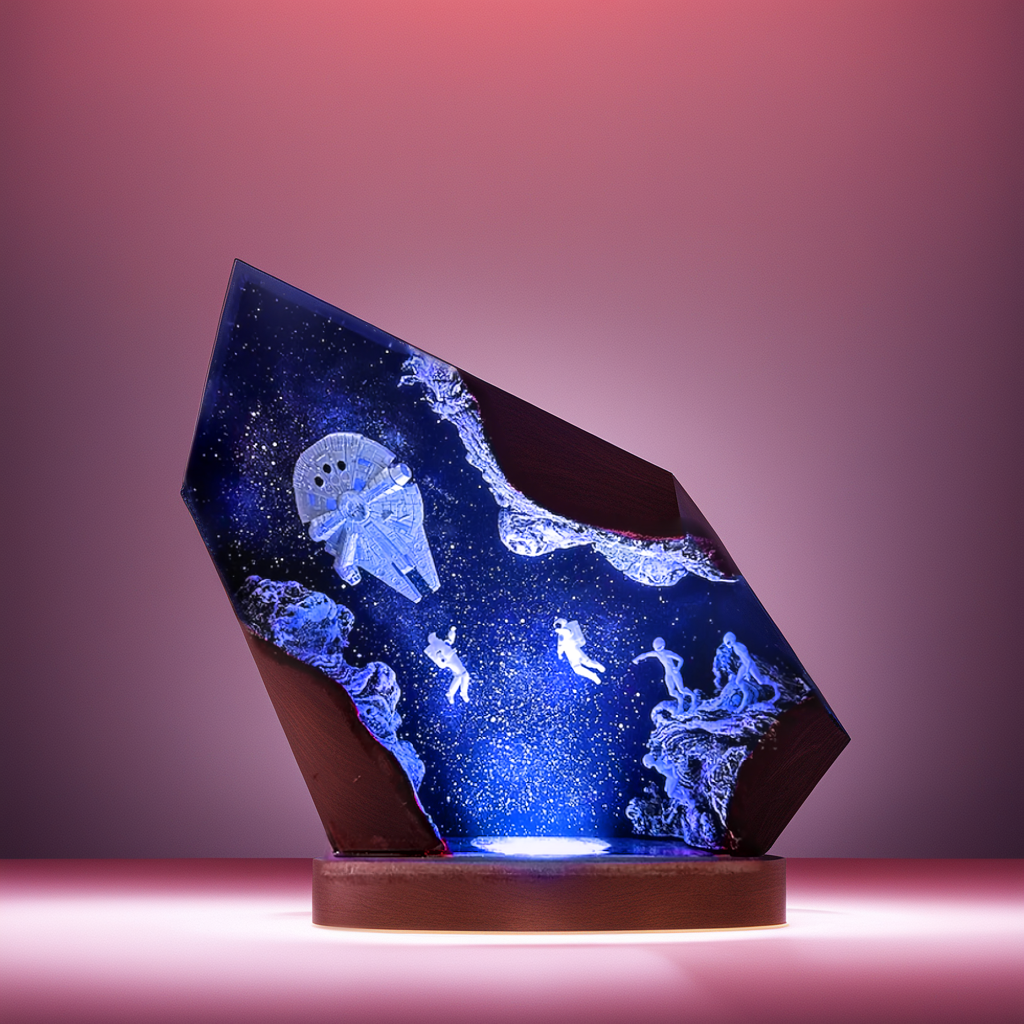 Astronaut and Spaceship - Epoxy Resin Lamp