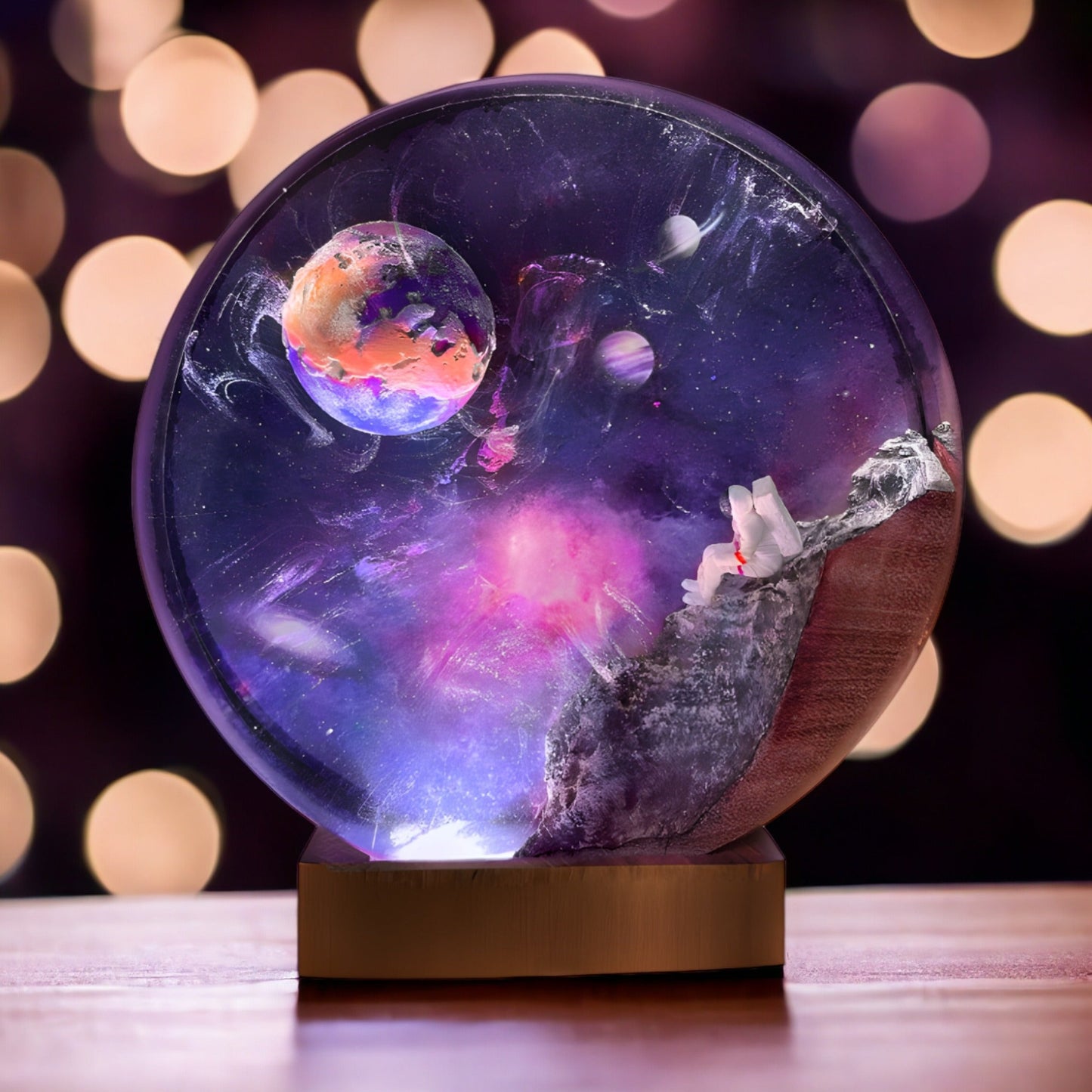 Astronaut and Earth - Epoxy Resin Lamp