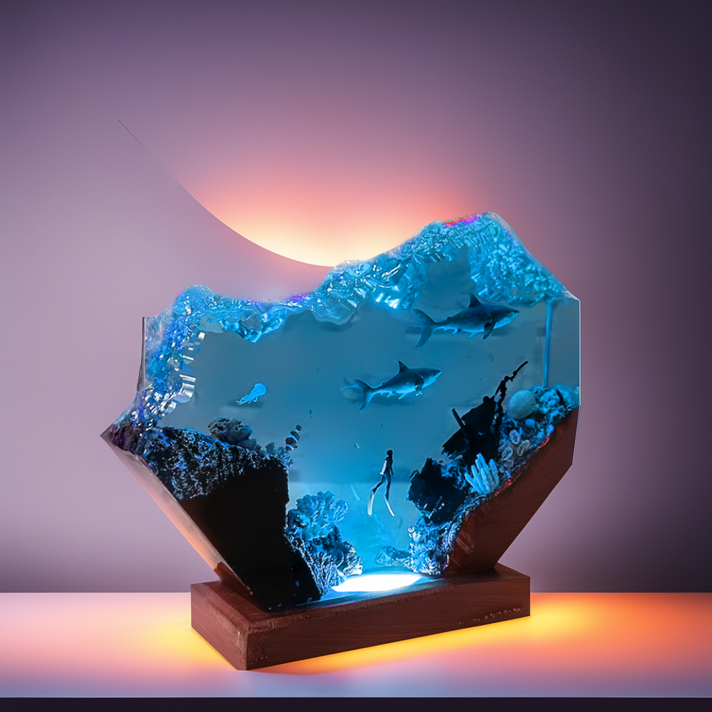 Sharks and Divers -Epoxy Resin Lamp