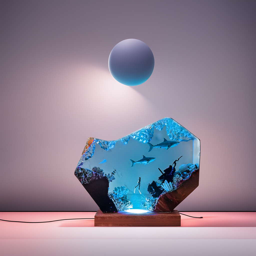 Sharks and Divers -Epoxy Resin Lamp