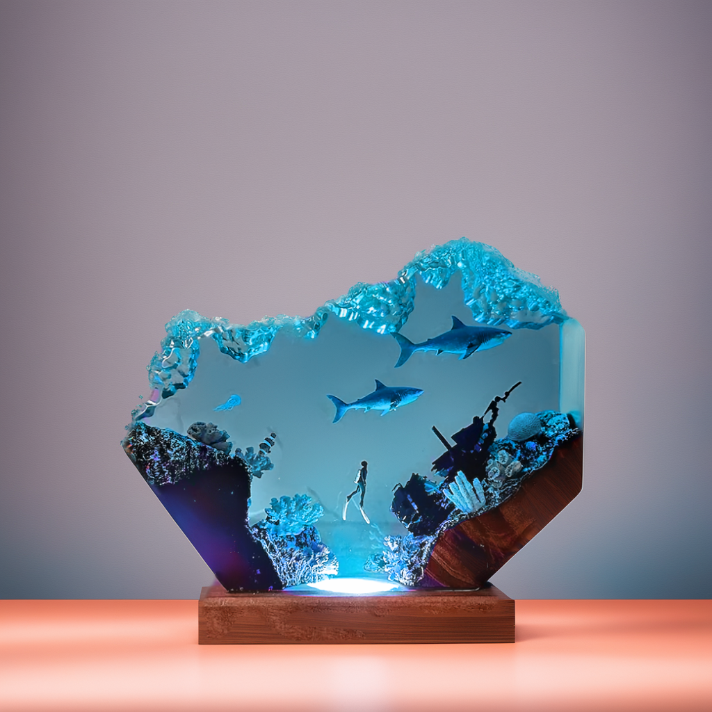 Sharks and Divers -Epoxy Resin Lamp