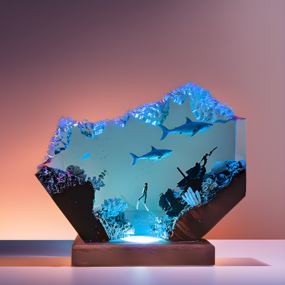 Sharks and Divers -Epoxy Resin Lamp