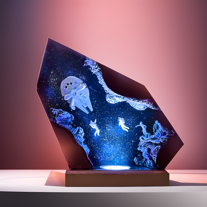 Astronaut and Spaceship - Epoxy Resin Lamp