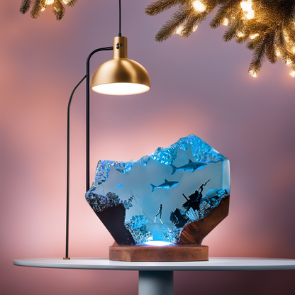 Sharks and Divers -Epoxy Resin Lamp